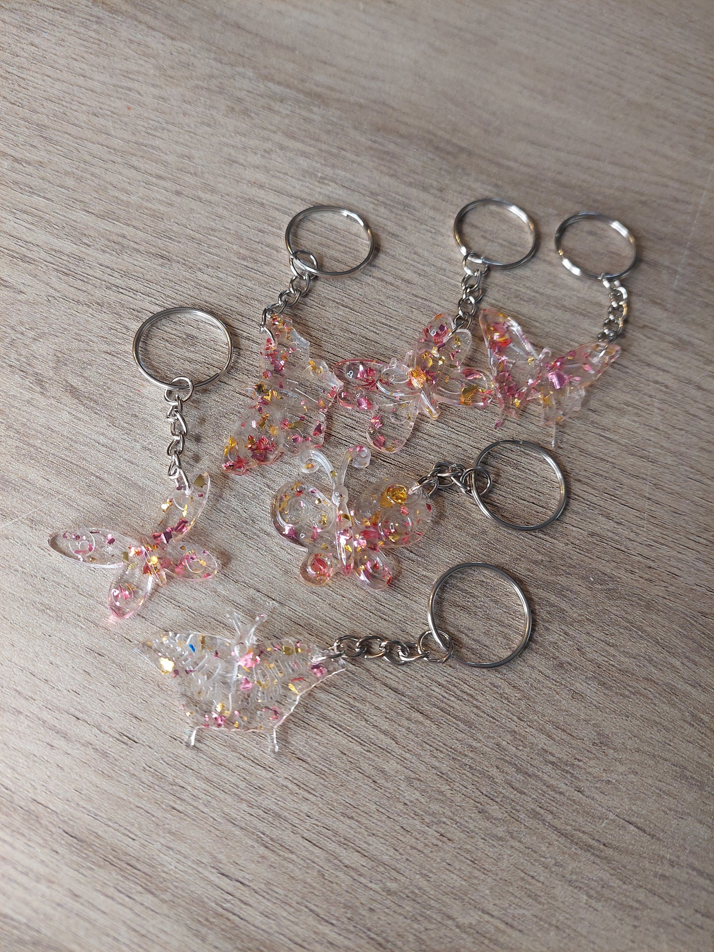 Porte clé papillons doré et rose